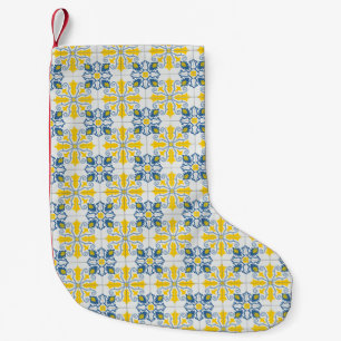Blue and yellow pretty Portuguese tiles pattern Small Christmas Stocking