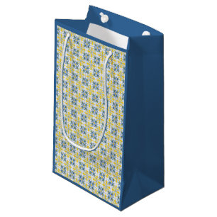 Blue and yellow pretty Portuguese tiles pattern Small Gift Bag