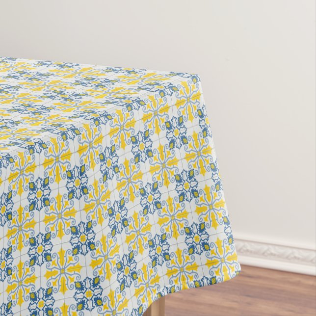 Blue and yellow pretty Portuguese tiles pattern Tablecloth (In Situ)