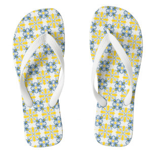 Blue and yellow pretty Portuguese tiles pattern Thongs