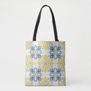 Blue and yellow pretty Portuguese tiles pattern Tote Bag