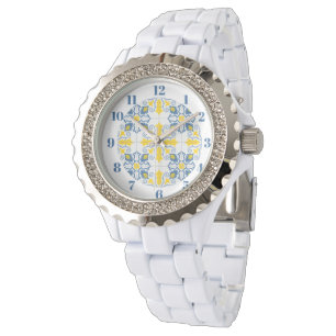 Blue and yellow pretty Portuguese tiles pattern Watch