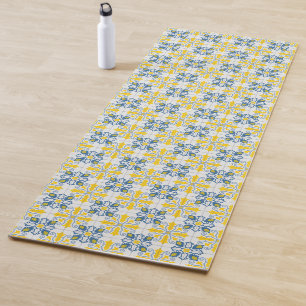 Blue and yellow pretty Portuguese tiles pattern Yoga Mat