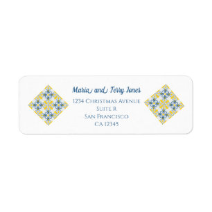 Blue and yellow pretty Portuguese tiles Return Address Label