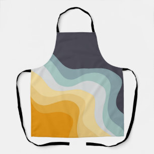 Blue and yellow retro style waves apron