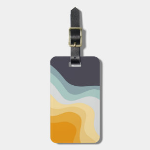 Blue and yellow retro style waves luggage tag
