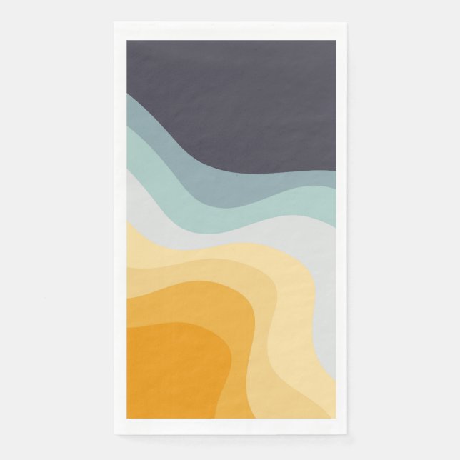 Blue and yellow retro style waves napkin (Front)