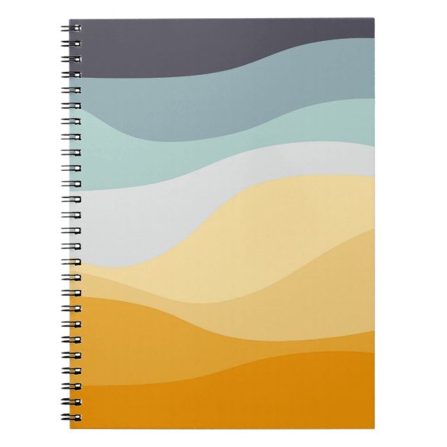 Blue and yellow retro style wavy ocean notebook (Front)