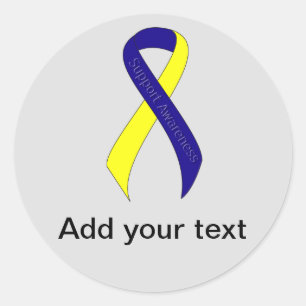 Blue and Yellow Ribbon Support Awareness Classic Round Sticker