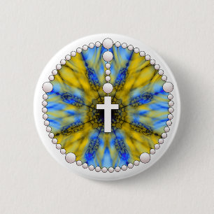 Blue and Yellow Rosary Dream Catcher 6 Cm Round Badge