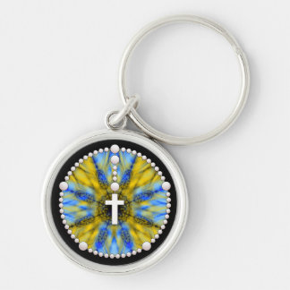 Blue and Yellow Rosary Dream Catcher Key Ring