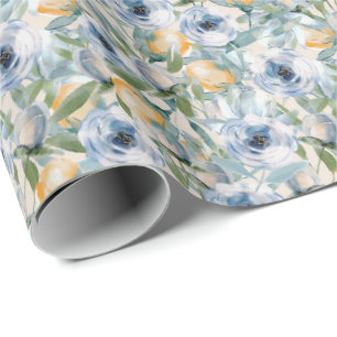 Blue and Yellow Roses Wrapping Paper