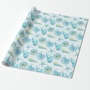 Blue and Yellow Sea Life Nautical Wrapping Paper