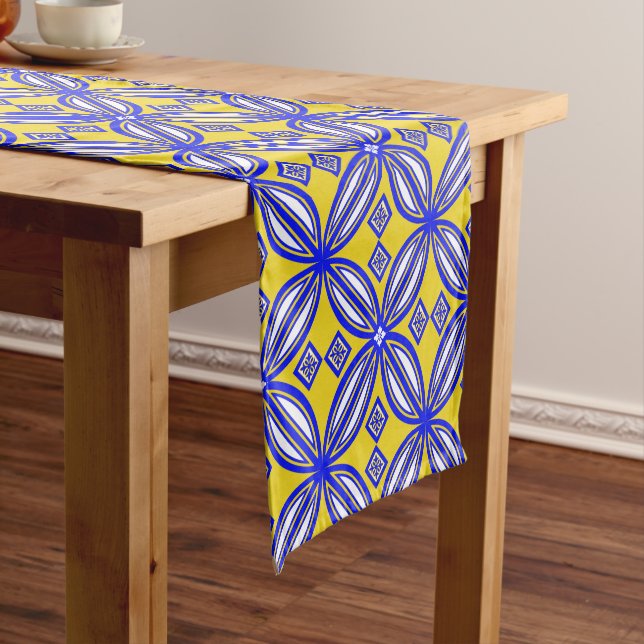 Blue And Yellow Spanish Tile Pattern  Table Runner (In Situ)