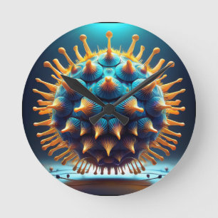 Blue And Yellow Spore Ball Round Clock