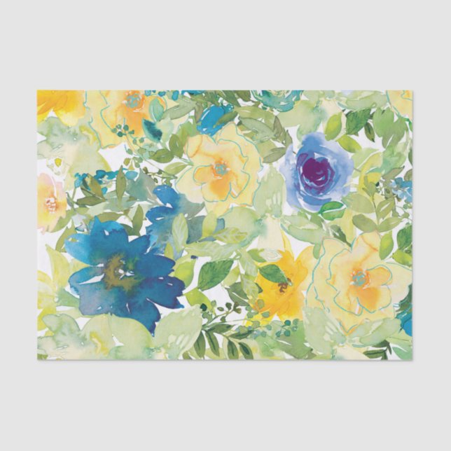 Blue and Yellow Spring Floral Tissue Paper (Front)