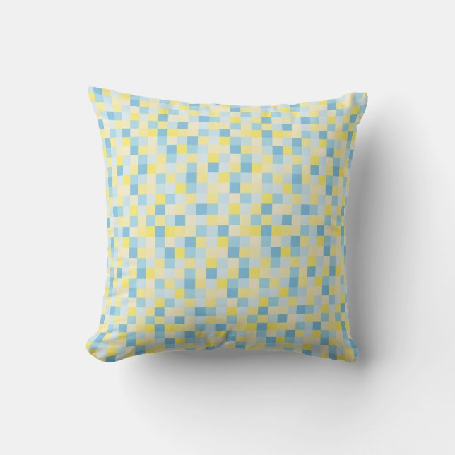 Blue and Yellow Squares Cushion (Front)