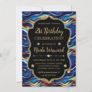 Blue and Yellow Starry Night 21st Birthday Invitation