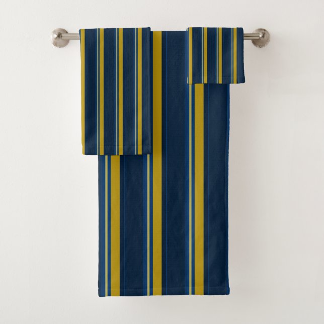 Blue and yellow stripes bath towel set (Insitu)