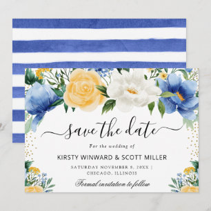 Blue and Yellow Summer Flowers Wedding Save The Date
