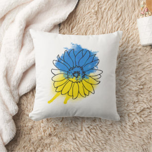 Blue and yellow sunflower in Ukrainian style Cushion