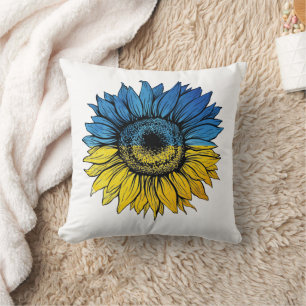 Blue and yellow sunflower in Ukrainian style Cushion