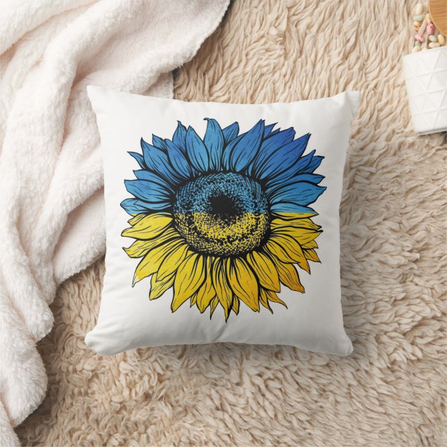 Blue and yellow sunflower in Ukrainian style Cushion (Blanket)