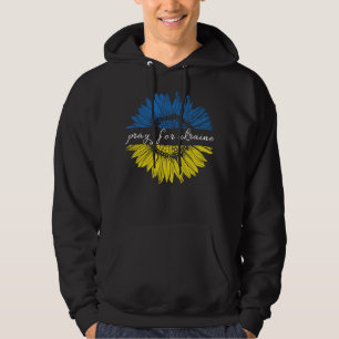Blue and yellow sunflower Pray for Ukraine Hoodie