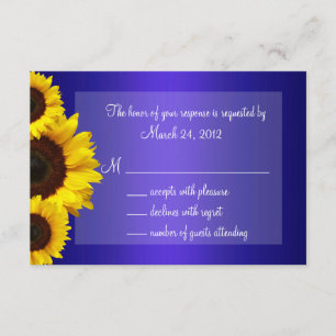 Blue and Yellow Sunflower Wedding RSVP Card