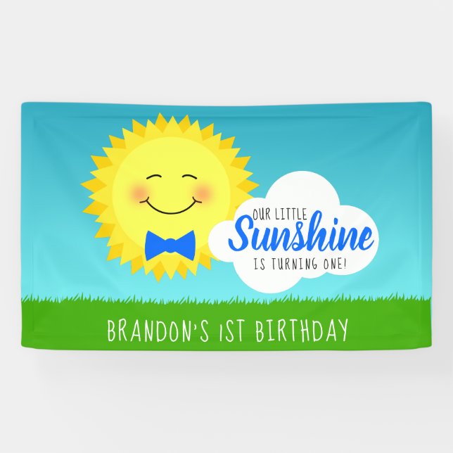 Blue and Yellow Sunshine Birthday Party Banner (Horizontal)