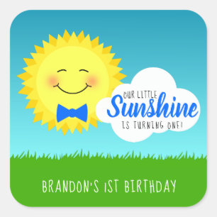 Blue and Yellow Sunshine Birthday Party Square Sticker