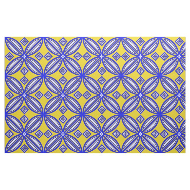 Blue And Yellow Talavera Tile Design Fabric (Fat Quarter)