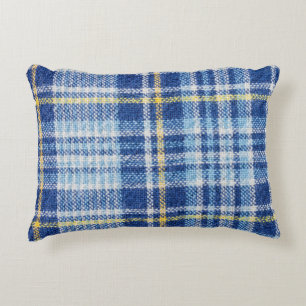 Blue and yellow tartan or plaid background for fas decorative cushion