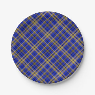 Blue and yellow tartan plaid. paper plate