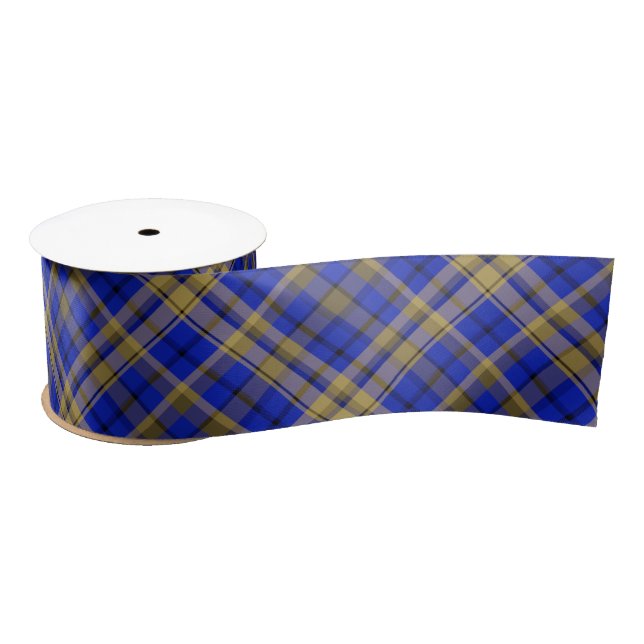 Blue and yellow tartan plaid satin ribbon (Spool)