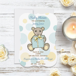 Blue and Yellow Teddy Bear Baby Shower Invitation