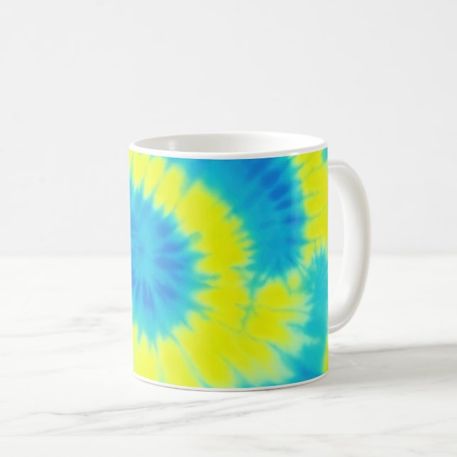 Blue and Yellow Tie Dye Coffee Mug (Front Right)