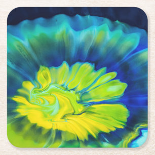 Blue and Yellow Tie Dye Square Paper Coaster