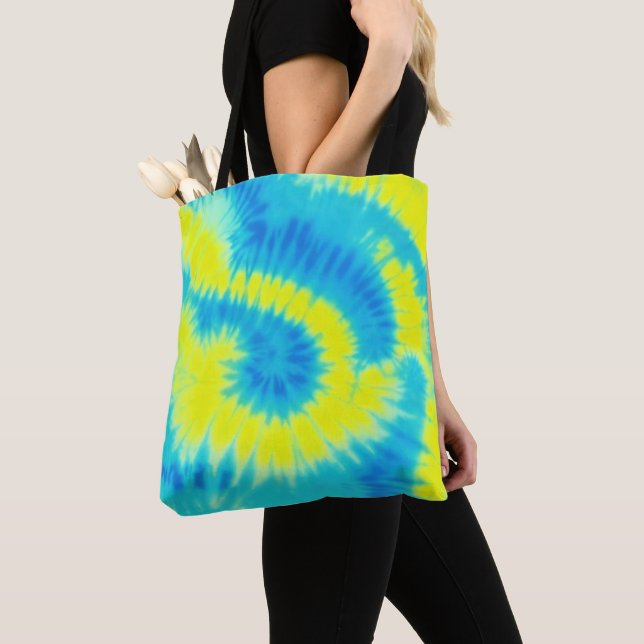 Blue and Yellow Tie Dye Tote Bag (Close Up)