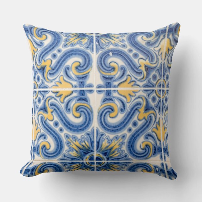 Blue and yellow tile, Portugal Cushion (Front)