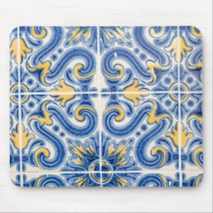 Blue and yellow tile, Portugal Mouse Pad