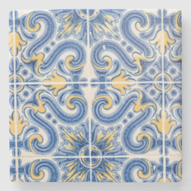 Blue and yellow tile, Portugal Stone Coaster (Front)