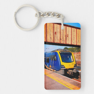 Blue and yellow train key ring
