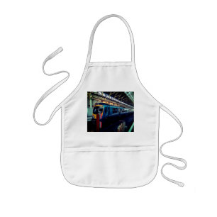 Blue and yellow train kids apron