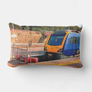 Blue and yellow train lumbar cushion