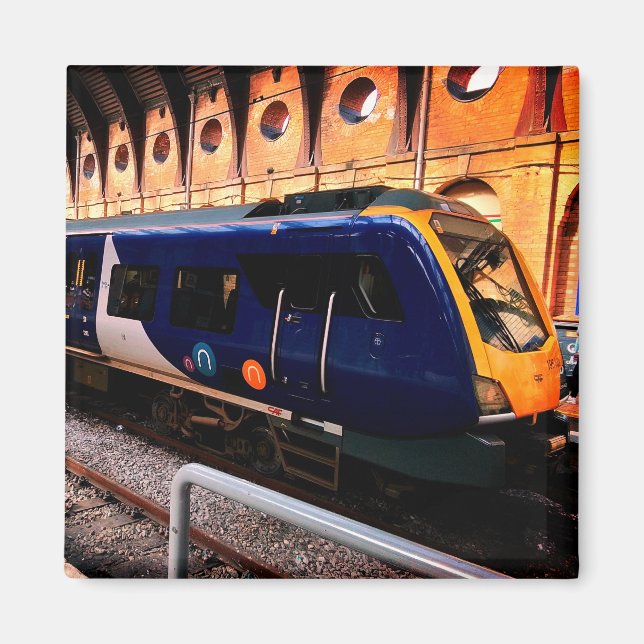 Blue and yellow train magnet (Front)