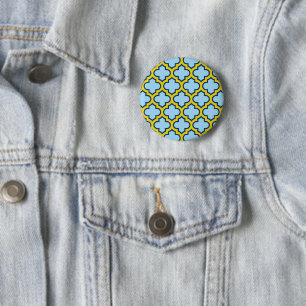 Blue and Yellow Trellis, Lattice, Quatrefoil 6 Cm Round Badge