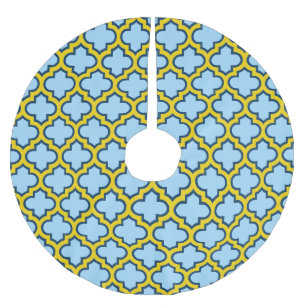 Blue and Yellow Trellis, Lattice, Quatrefoil Brushed Polyester Tree Skirt