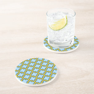 Blue and Yellow Trellis, Lattice, Quatrefoil Coaster