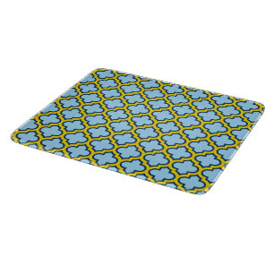 Blue and Yellow Trellis, Lattice, Quatrefoil Cutting Board